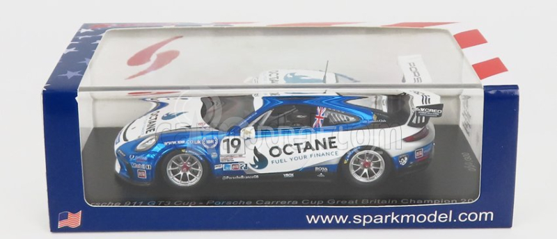 Spark-model Porsche 911 991-2 Gt3 Cup N 19 Porsche Carrera Cup Great Britain Champion 2020 H.king 1:43 Světle Modrá Bílá