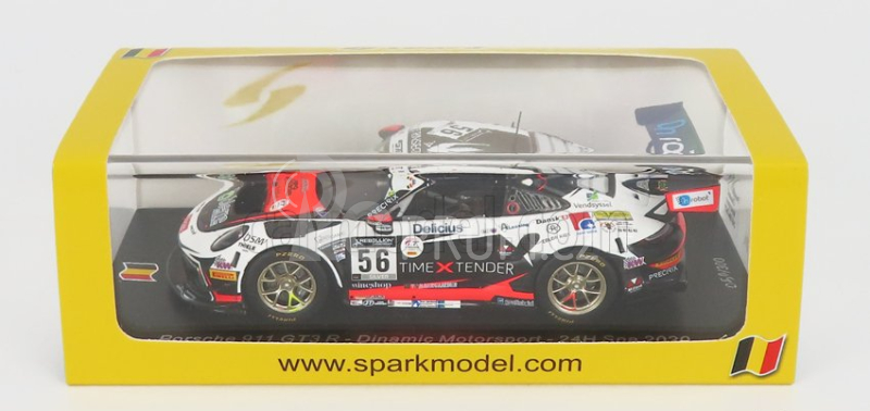 Spark-model Porsche 911 991-2 Gt3 Team Dinamic Motorsport N 56 24h Spa 2020 A.de Leener - M.o.pedersen - A.rizzoli - C.sbirrazzuoli 1:43 Bílá Červená Černá