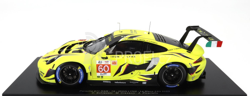 Spark-model Porsche 911 991-2 Rsr-19 4.2l Team Iron Lynx N 60 24h Le Mans 2023 M.cressoni - A.picariello - C.schiavoni 1:18 Žlutá