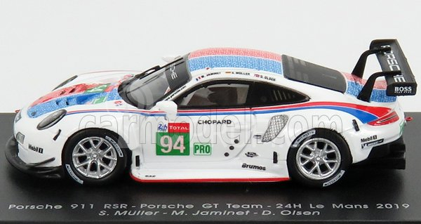 Spark-model Porsche 911 991-2 Rsr Team Porsche Gt N 94 24h Le Mans 2019 S.muller - M.jaminet - D.olsen 1:87 Bílá Modrá Červená