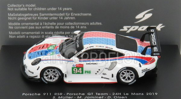 Spark-model Porsche 911 991-2 Rsr Team Porsche Gt N 94 24h Le Mans 2019 S.muller - M.jaminet - D.olsen 1:87 Bílá Modrá Červená