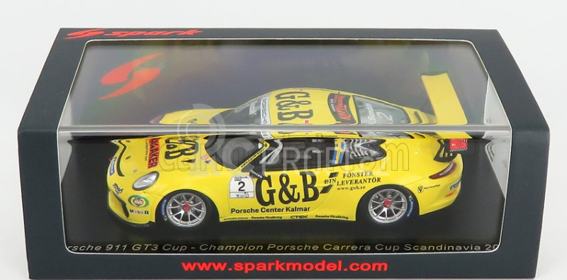 Spark-model Porsche 911 991 Gt3 Cup N 2 Champion Porsche Carrera Cup Scandinavie 2018 L.sundahl 1:43 Žlutá
