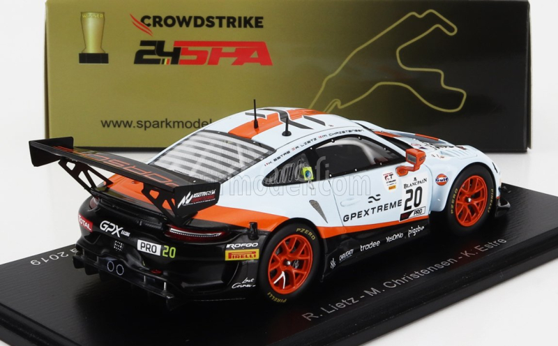Spark-model Porsche 911 991 Gt3 R 4.0l Flat-6 Team Gpx Racing N 20 Winner 24h Spa 2019 Richard Lietz - Michael Christensen - Kevin Estre 1:43 Světle Modrá Oranžová Černá