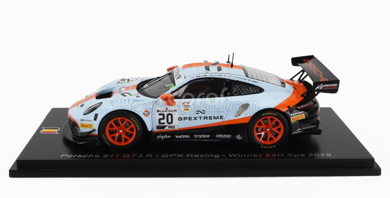 Spark-model Porsche 911 991 Gt3 R 4.0l Flat-6 Team Gpx Racing N 20 Winner 24h Spa 2019 Richard Lietz - Michael Christensen - Kevin Estre 1:43 Světle Modrá Oranžová Černá