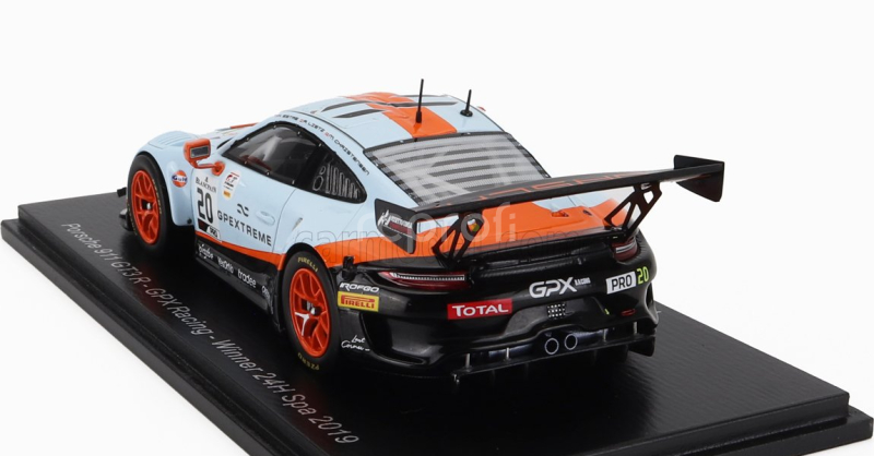 Spark-model Porsche 911 991 Gt3 R 4.0l Flat-6 Team Gpx Racing N 20 Winner 24h Spa 2019 Richard Lietz - Michael Christensen - Kevin Estre 1:43 Světle Modrá Oranžová Černá