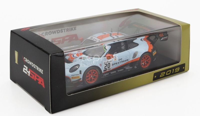 Spark-model Porsche 911 991 Gt3 R 4.0l Flat-6 Team Gpx Racing N 20 Winner 24h Spa 2019 Richard Lietz - Michael Christensen - Kevin Estre 1:43 Světle Modrá Oranžová Černá
