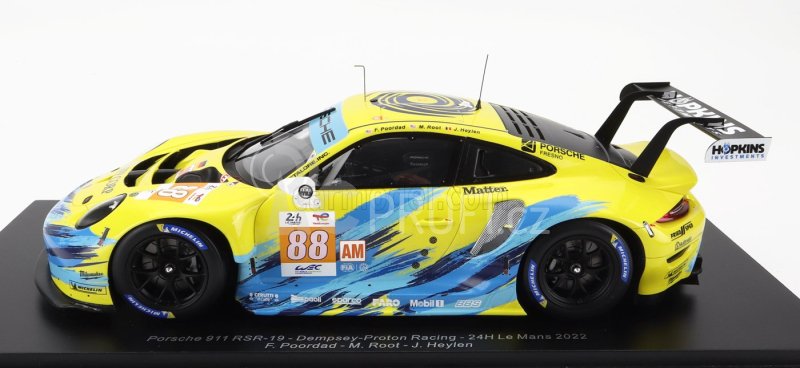 Spark-model Porsche 911 991 Rsr-19 4.2l Team Dempsey Proton Racing N 88 24h Le Mans 2022 F.poordad - M.root - J.heylen - Con Vetrina - With Showcase - Special Box 1:18 Žlutá Světle Modrá