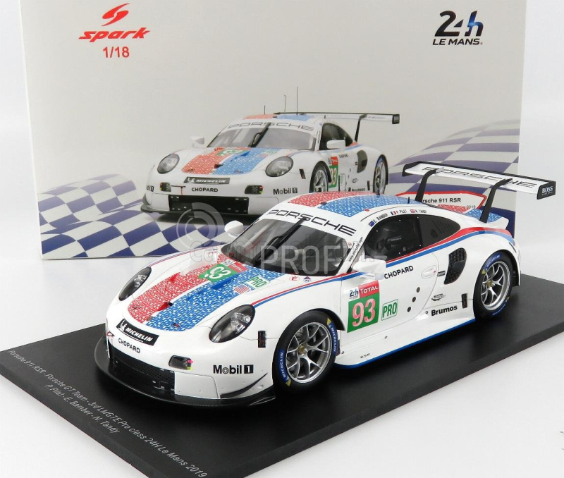 Spark-model Porsche 911 991 Rsr 4.0- Flat-6 Team Porsche Gt N 93 24h Le Mans 2019 N.tandy - E.bamber - P.pilet 1:18 Bílá