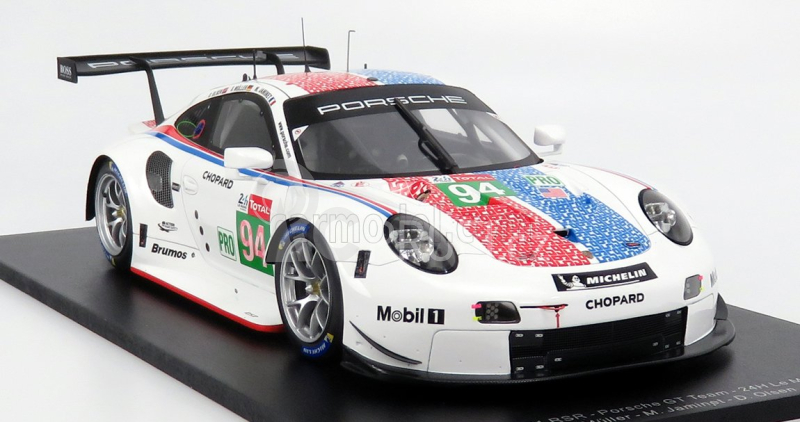 Spark-model Porsche 911 991 Rsr 4.0- Flat-6 Team Porsche Gt N 94 24h Le Mans 2019 S.muller - M.jaminet - D.olsen 1:18 Bílá