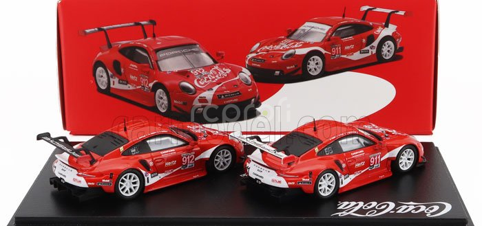 Spark-model Porsche 911 991 Rsr Team Porsche Gt Coca-cola N 911 Petit Le Mans 2019 P.pilet - N.tandy - F.makowiecki + N 912 Petit Le Mans 2018 E.bamber - L.vanthoor - M.jaminet 1:64 Červená Bílá
