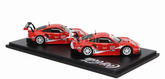 Spark-model Porsche 911 991 Rsr Team Porsche Gt Coca-cola N 911 Petit Le Mans 2019 P.pilet - N.tandy - F.makowiecki + N 912 Petit Le Mans 2018 E.bamber - L.vanthoor - M.jaminet 1:64 Červená Bílá