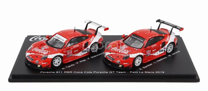 Spark-model Porsche 911 991 Rsr Team Porsche Gt Coca-cola N 911 Petit Le Mans 2019 P.pilet - N.tandy - F.makowiecki + N 912 Petit Le Mans 2018 E.bamber - L.vanthoor - M.jaminet 1:64 Červená Bílá