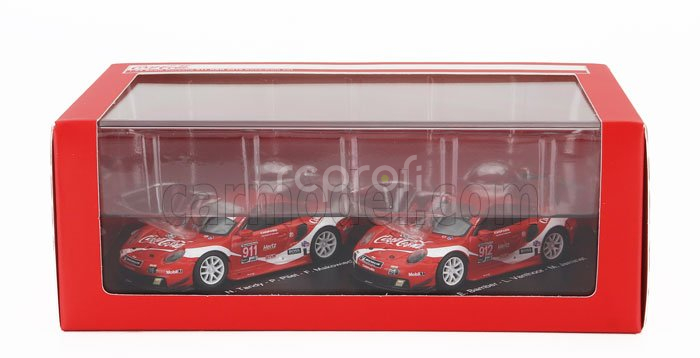 Spark-model Porsche 911 991 Rsr Team Porsche Gt Coca-cola N 911 Petit Le Mans 2019 P.pilet - N.tandy - F.makowiecki + N 912 Petit Le Mans 2018 E.bamber - L.vanthoor - M.jaminet 1:64 Červená Bílá