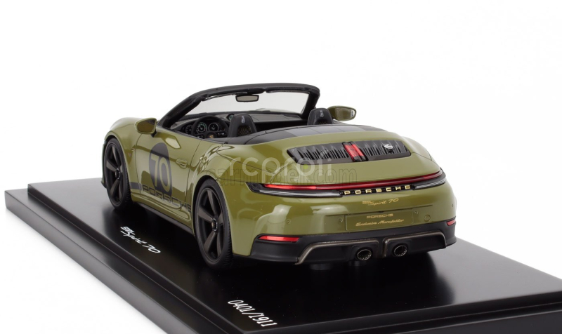 Spark-model Porsche 911 992 Cabriolet Open Spirit 70 2025 1:18 Olivová Neo Zelená Černá