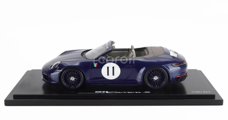 Spark-model Porsche 911 992 Carrera S Cabriolet Open N 11 2024 - La Carrera Panamericana 1952 - Con Vetrina - With Showcase 1:18 Blue