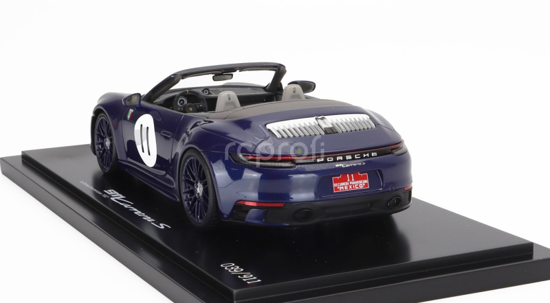 Spark-model Porsche 911 992 Carrera S Cabriolet Open N 11 2024 - La Carrera Panamericana 1952 - Con Vetrina - With Showcase 1:18 Blue