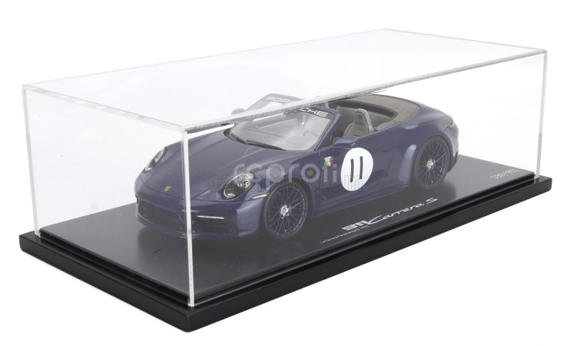 Spark-model Porsche 911 992 Carrera S Cabriolet Open N 11 2024 - La Carrera Panamericana 1952 - Con Vetrina - With Showcase 1:18 Blue