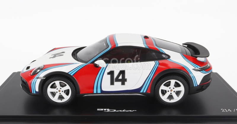 Spark-model Porsche 911 992 Coupe Martini Racing Livery N 14 Rally Dakar 2023 - Con Vetrina - With Showcase 1:18 Bílá Modrá Červená
