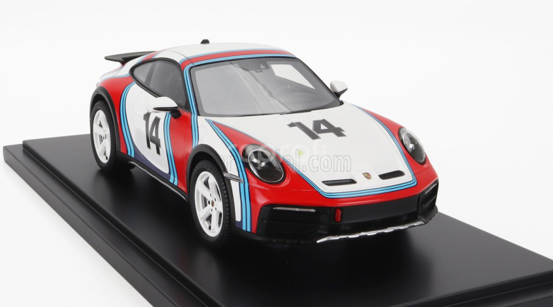Spark-model Porsche 911 992 Coupe Martini Racing Livery N 14 Rally Dakar 2023 - Con Vetrina - With Showcase 1:18 Bílá Modrá Červená