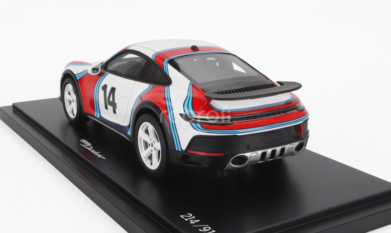 Spark-model Porsche 911 992 Coupe Martini Racing Livery N 14 Rally Dakar 2023 - Con Vetrina - With Showcase 1:18 Bílá Modrá Červená
