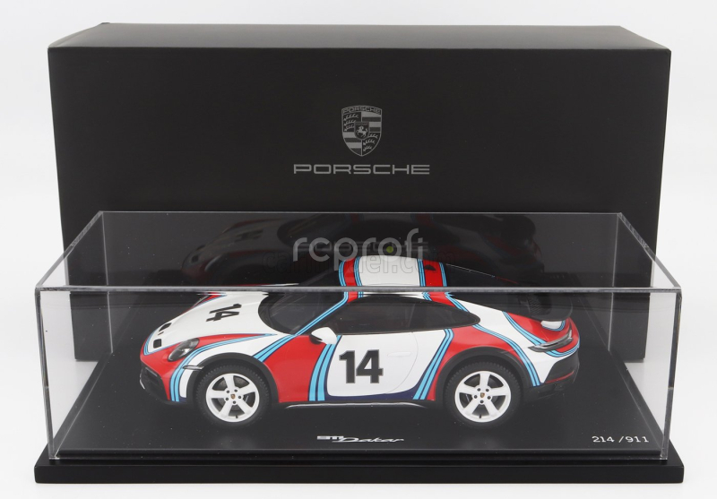 Spark-model Porsche 911 992 Coupe Martini Racing Livery N 14 Rally Dakar 2023 - Con Vetrina - With Showcase 1:18 Bílá Modrá Červená