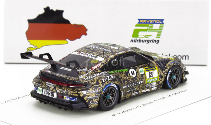 Spark-model Porsche 911 992 Gt3 Cup Team Kkramer Racing N 121 24h Nurburgring 2024 M.di Martino - C.bruck - F.leid - M.oberheim 1:43 Černá Žlutá