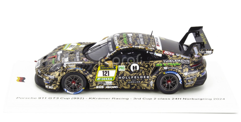 Spark-model Porsche 911 992 Gt3 Cup Team Kkramer Racing N 121 24h Nurburgring 2024 M.di Martino - C.bruck - F.leid - M.oberheim 1:43 Černá Žlutá