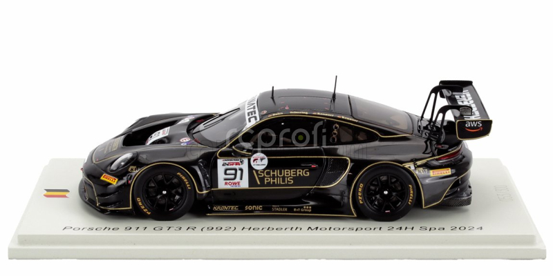 Spark-model Porsche 911 992 Gt3 R 4.2l Team Herbert Motorsport N 91 24h Spa 2024 Ralf Bohn - Robert Renauer - Morris Schuring - Alfred Renauer 1:43 Black