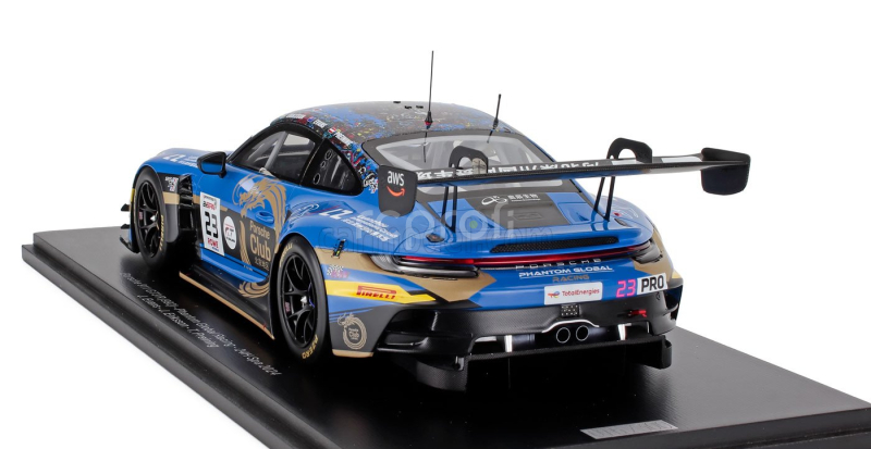 Spark-model Porsche 911 992 Gt3 R 4.2l Team Phantom Global Racing N 23 24h Spa 2024 Jaxon Evans - Joel Eriksson - Thomas Preining 1:18 Blue