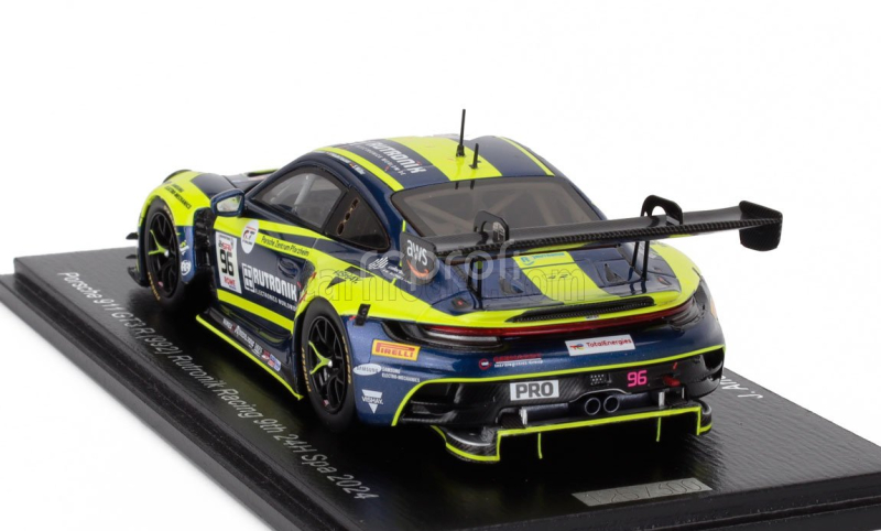 Spark-model Porsche 911 992 Gt3 R 4.2l Team Rutronik Racing N 96 24h Spa 2024 Julien Andlauer - Sven Muller - Patric Niederhauser 1:43 Žlutá Modrá