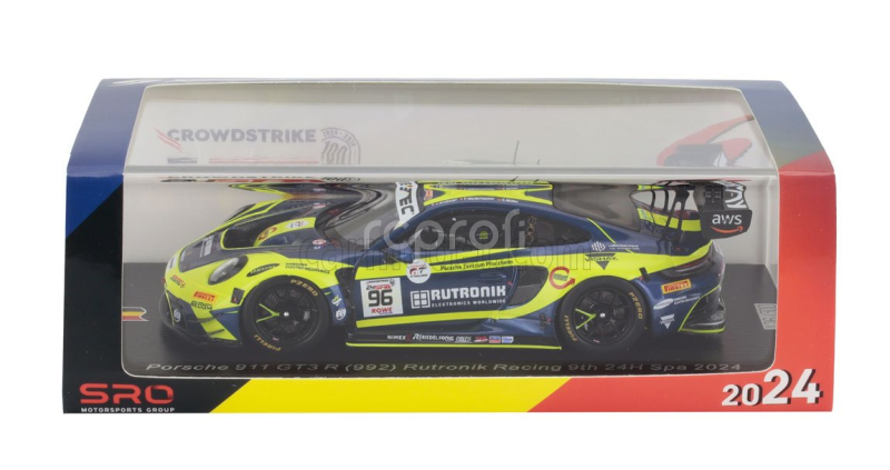 Spark-model Porsche 911 992 Gt3 R 4.2l Team Rutronik Racing N 96 24h Spa 2024 Julien Andlauer - Sven Muller - Patric Niederhauser 1:43 Žlutá Modrá