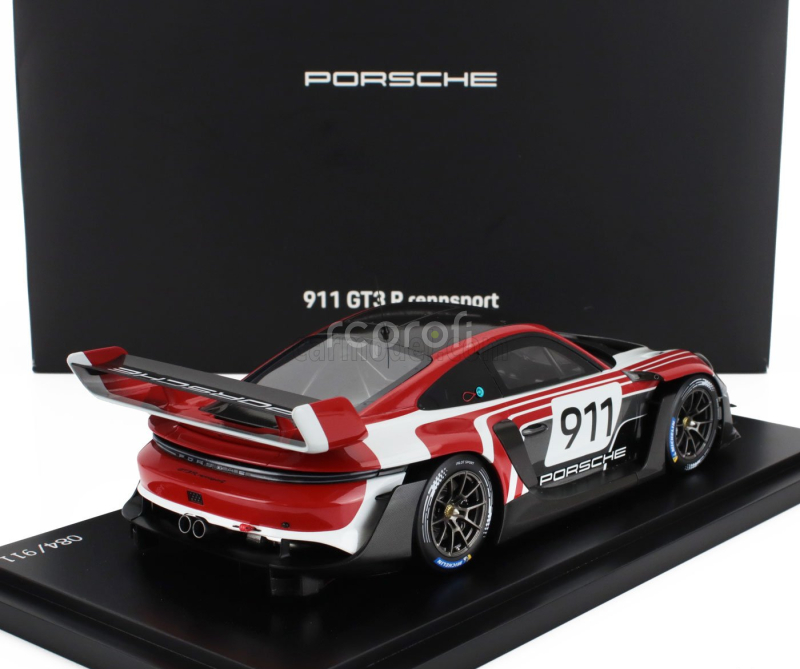 Spark-model Porsche 911 992 Gt3 R N 911 Racing Flacht Design Coupe 2021 - Con Vetrina - With Showcase 1:18 Bílá Šedá Červená