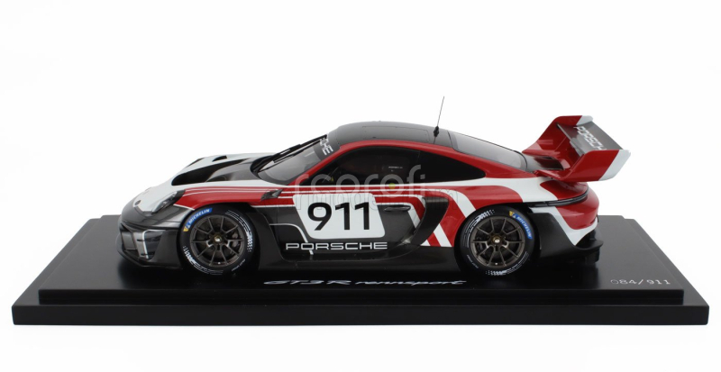 Spark-model Porsche 911 992 Gt3 R N 911 Racing Flacht Design Coupe 2021 - Con Vetrina - With Showcase 1:18 Bílá Šedá Červená