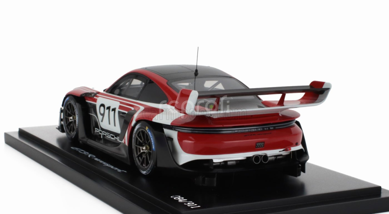 Spark-model Porsche 911 992 Gt3 R N 911 Racing Flacht Design Coupe 2021 - Con Vetrina - With Showcase 1:18 Bílá Šedá Červená