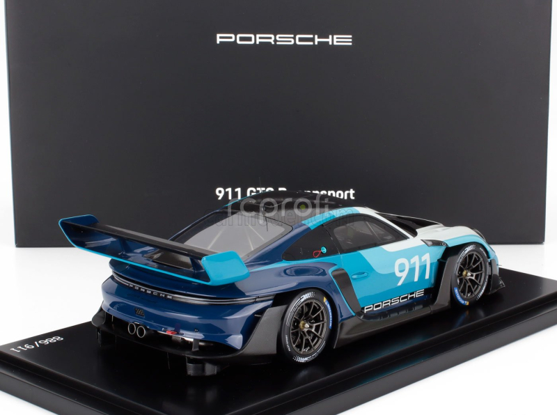 Spark-model Porsche 911 992 Gt3 R N 911 Racing Speed Icon Design Coupe 2023 - Con Vetrina - With Showcase 1:18 2 Tóny Modré Bílé