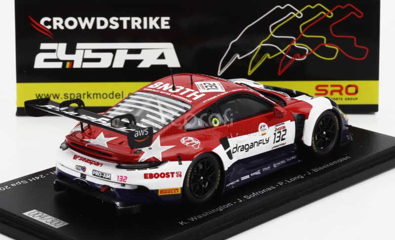 Spark-model Porsche 911 992 Gt3 R Team Gmg Racing N 132 24h Spa 2023 K.wadhington - J.sofronas - P.long - J.bleekemolen 1:43 Červená Bílá Modrá