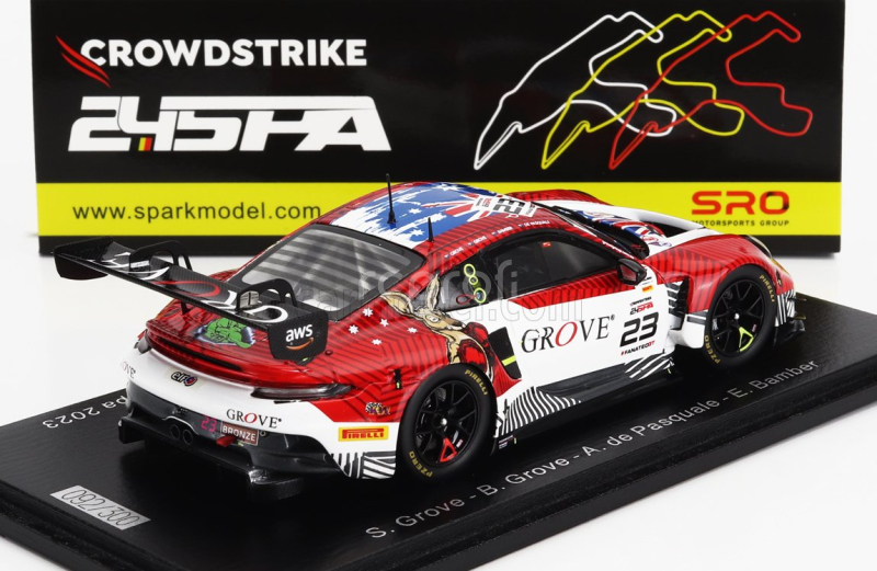 Spark-model Porsche 911 992 Gt3 R Team Grove Racing N 23 24h Spa 2023 S.grove - B.grove - A.de Pasquale - E.bamber 1:43 Červená Bílá