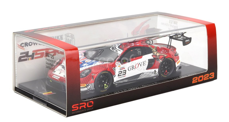 Spark-model Porsche 911 992 Gt3 R Team Grove Racing N 23 24h Spa 2023 S.grove - B.grove - A.de Pasquale - E.bamber 1:43 Červená Bílá