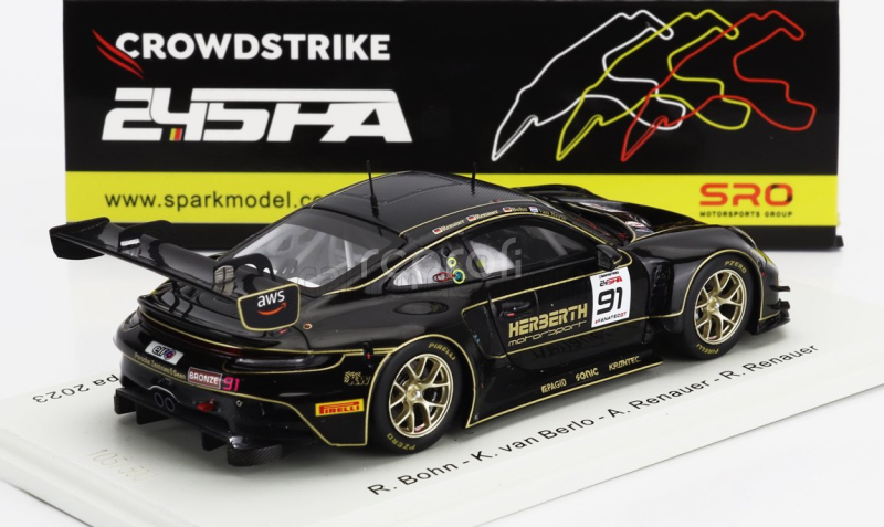 Spark-model Porsche 911 992 Gt3 R Team Herbert Motorsport N 91 24h Spa 2023 R.bohn - K.van Berlo - A.renauer - R.renauer 1:43 Black