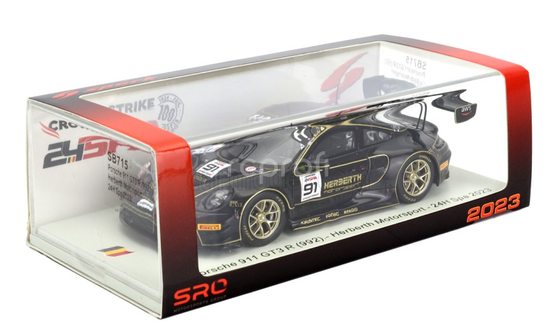 Spark-model Porsche 911 992 Gt3 R Team Herbert Motorsport N 91 24h Spa 2023 R.bohn - K.van Berlo - A.renauer - R.renauer 1:43 Black
