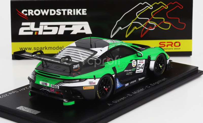 Spark-model Porsche 911 992 Gt3 R Team Huber Racing N 54 24h Spa 2023 A.guven - S.muller - C.engelhart 1:43 Zelená Černá