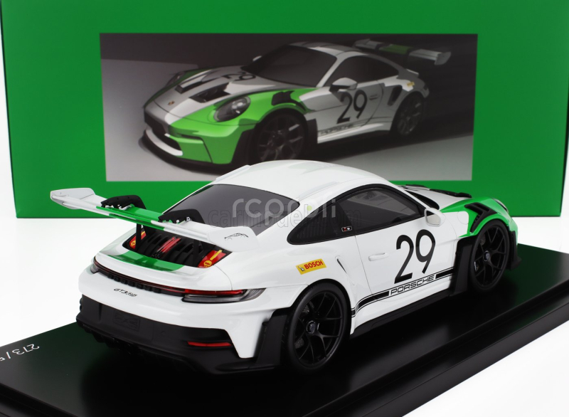 Spark-model Porsche 911 992 Gt3 Rs N 29 Racing Coupe Jo Siffert Tribute 2023 - Con Vetrina - With Showcase 1:18 Bílá Zelená