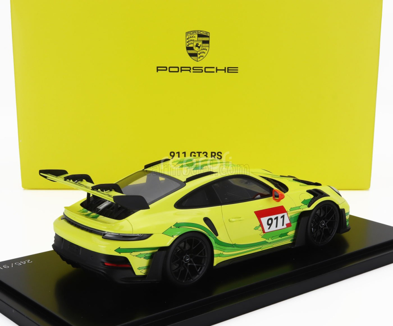 Spark-model Porsche 911 992 Gt3 Rs N 911 Coupe 2023 - Con Vetrina - With Showcase 1:18 Žlutá Zelená