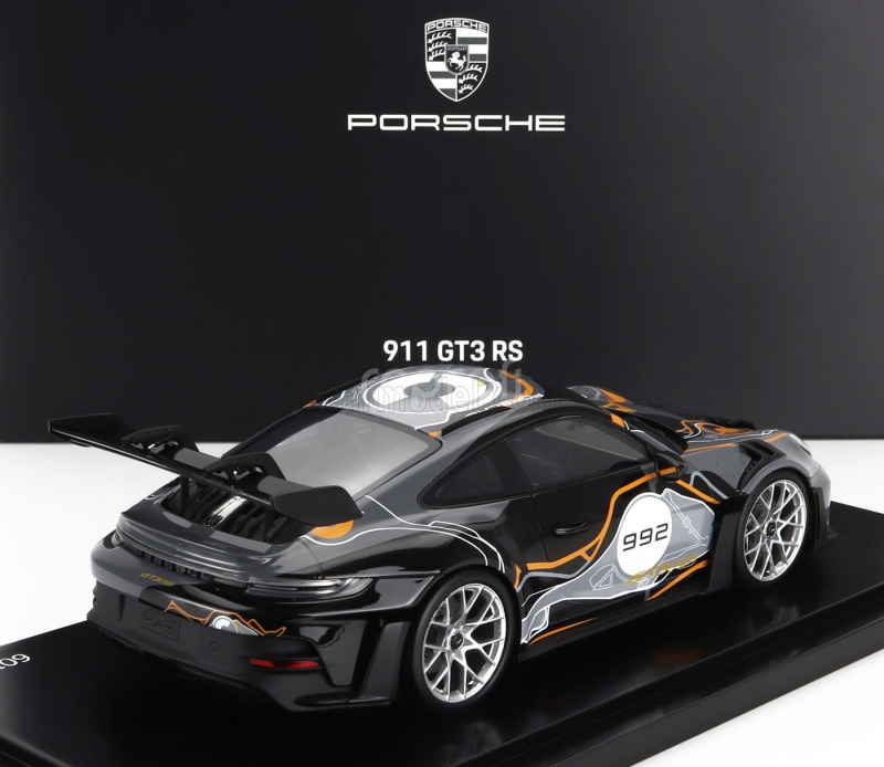 Spark-model Porsche 911 992 Gt3 Rs N 992 Coupe Weissach Test Track 2023 - Con Vetrina - With Showcase 1:18 Černá Šedá Žlutá