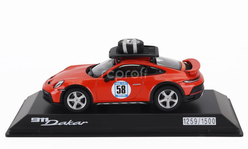Spark-model Porsche 911 992 N 58 Rally Dakar Red58 Special With Pack Roof 2023 1:43 Krvavě Oranžová