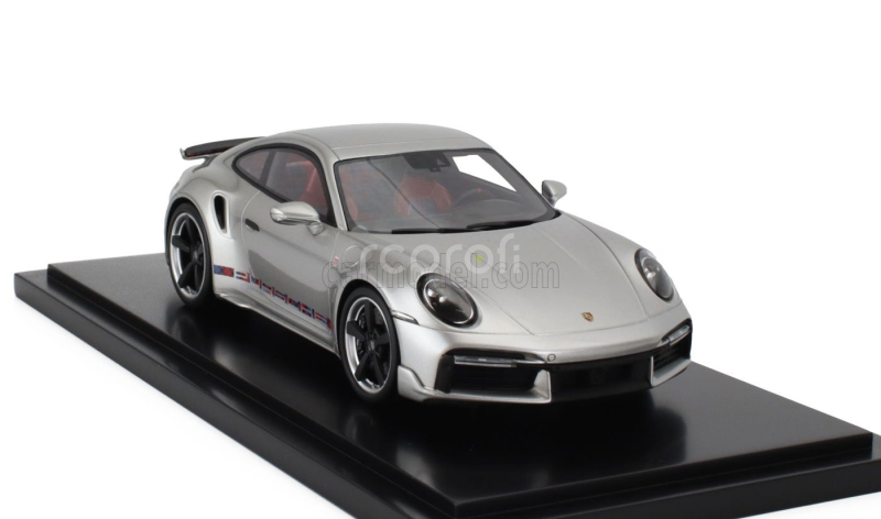 Spark-model Porsche 911 992 Turbo Coupe 2023 - First Turbo Remastered - Con Vetrina - With Showcase 1:18 Silver