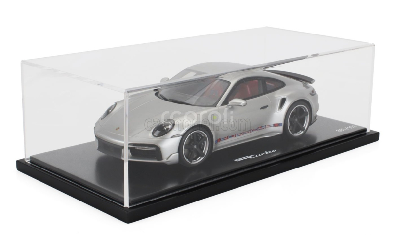 Spark-model Porsche 911 992 Turbo Coupe 2023 - First Turbo Remastered - Con Vetrina - With Showcase 1:18 Silver
