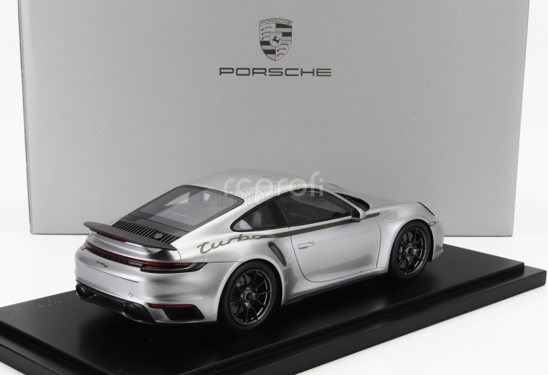 Spark-model Porsche 911 992 Turbo Coupe 2024 - 50th Anniversary 911 Turbo - Con Vetrina - With Showcase 1:18 Silver