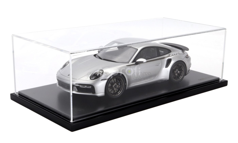 Spark-model Porsche 911 992 Turbo Coupe 2024 - 50th Anniversary 911 Turbo - Con Vetrina - With Showcase 1:18 Silver