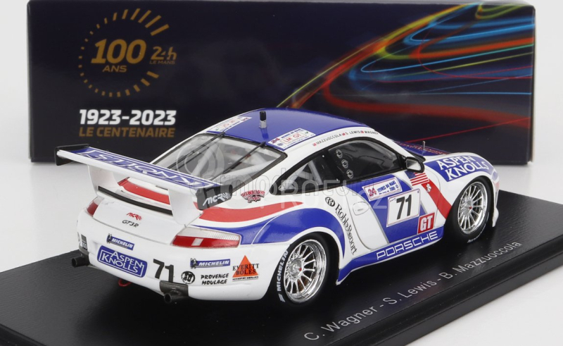 Spark-model Porsche 911 996 Gt3 R 3.6l Team Colucci Racing N 71 24h Le Mans 2000 C.wagner - S.lewis - B.mazzuoccola 1:43 Bílá 2 Tóny Modrá